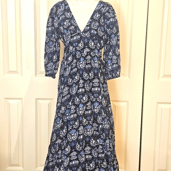 Caroline Constas Blue Dahlia Navy Deep V Open Back Maxi Dress NWT - Picture 1 of 11